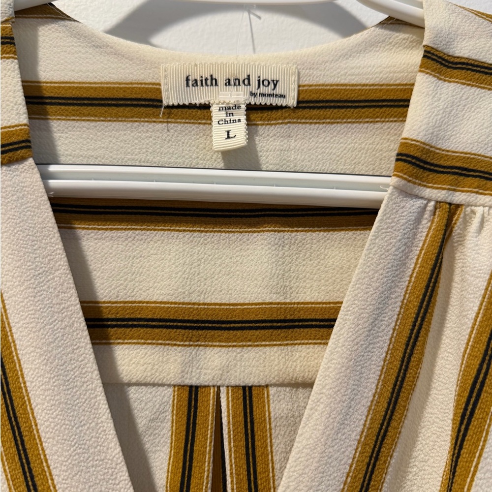 Faith and Joy Striped Blouse - White and Brown - Picture 2 of 3